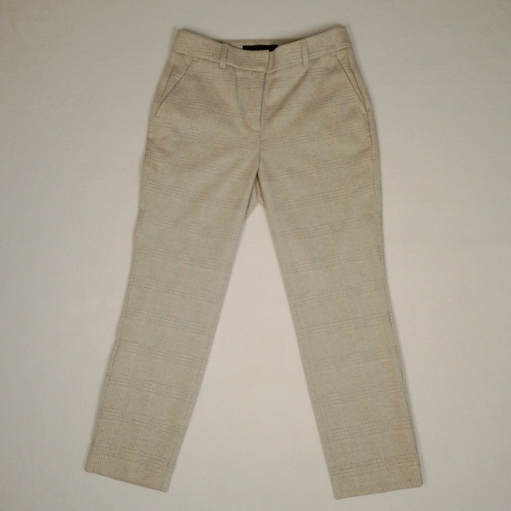 White House Black Market Slim Ankle Plaid Trousers Beige Blue Size 2P